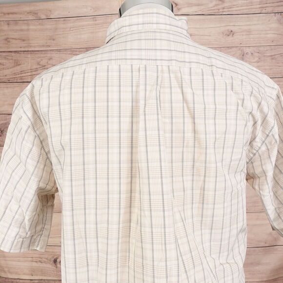 ROUNDTREE & YORKE SHORT SLEEVE BEIGE PLAID BUTTON DOWN SHIRT MENS SZ L - Picture 5 of 9